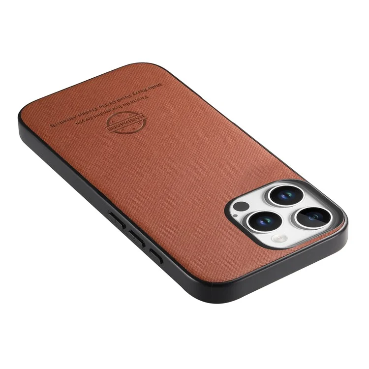 Étui pour iPhone 14 Pro Max avec texture en tissu, en cuir, PC et TPU anti-chute - Marron