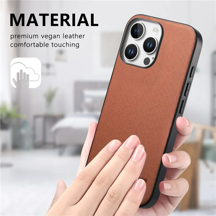 Étui pour iPhone 14 Pro Max avec texture en tissu, en cuir, PC et TPU anti-chute - Marron