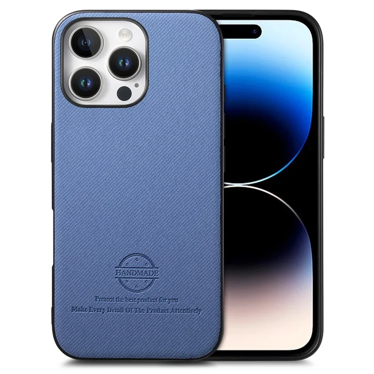 Étui pour iPhone 14 Pro Texture en tissu Cuir + PC + TPU Anti-chute Housse de téléphone - Bleu