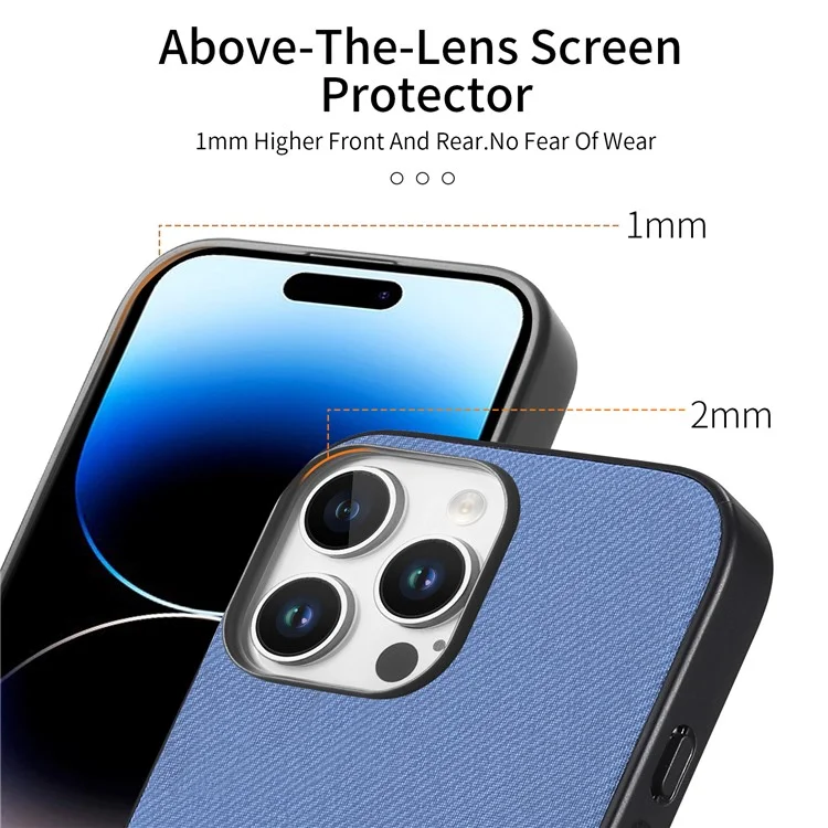 Étui pour iPhone 14 Pro Texture en tissu Cuir + PC + TPU Anti-chute Housse de téléphone - Bleu