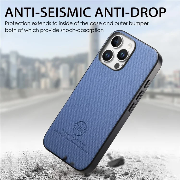 Étui pour iPhone 14 Pro Texture en tissu Cuir + PC + TPU Anti-chute Housse de téléphone - Bleu