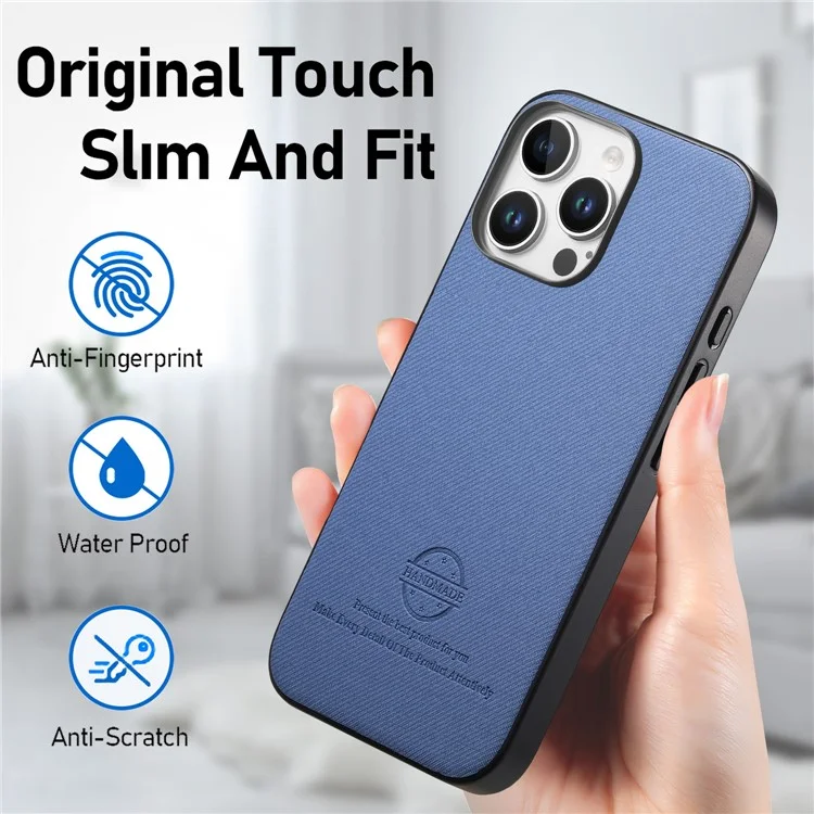 Étui pour iPhone 14 Pro Texture en tissu Cuir + PC + TPU Anti-chute Housse de téléphone - Bleu