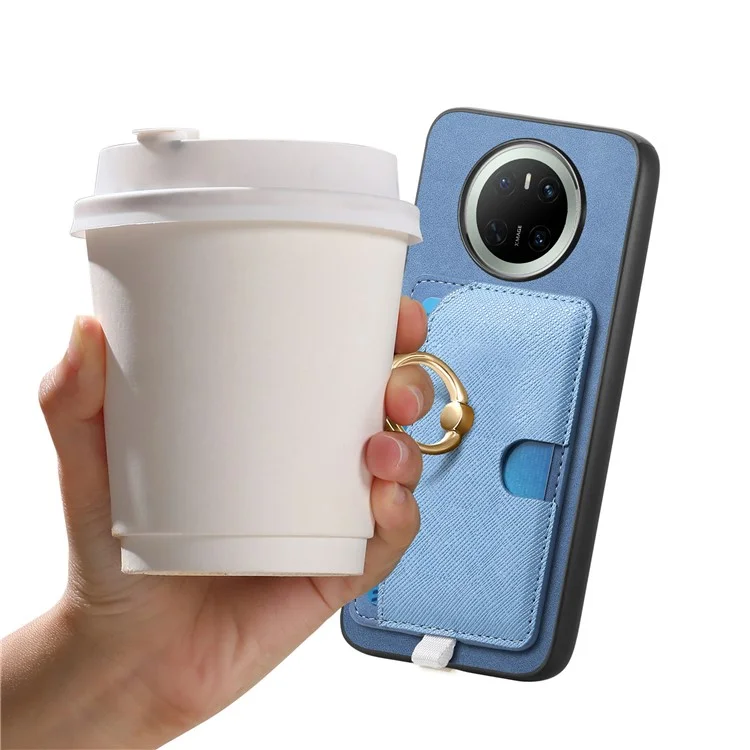 For Huawei Mate 70 Case Ring Kickstand Leather + TPU + PC Phone Cover Detachable Card Holder - Blue