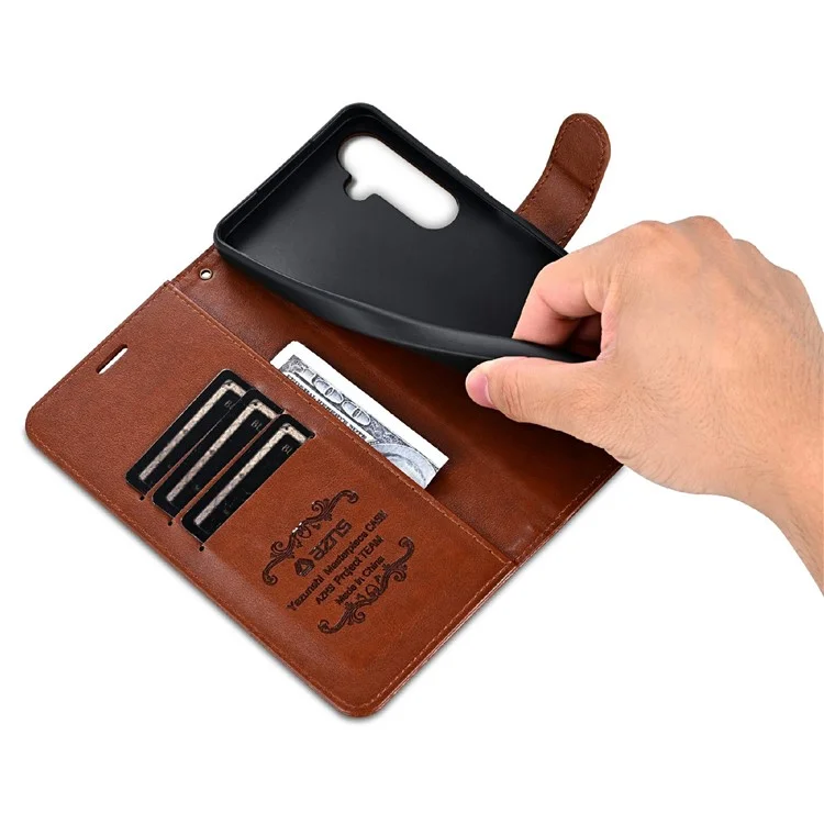 Étui pour Samsung Galaxy A36 AZNS en cuir PU anti-rayures avec support et porte-monnaie - Marron