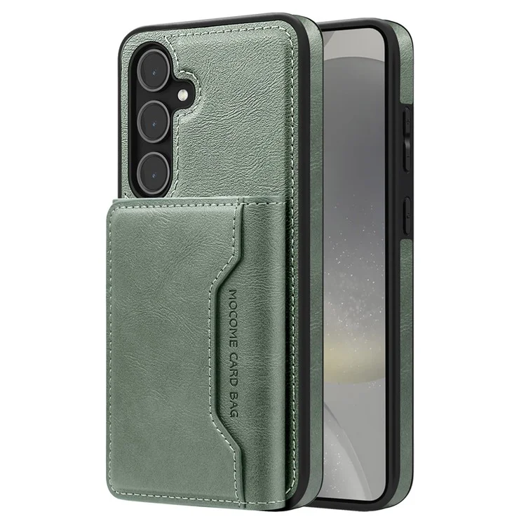 Funda para Samsung Galaxy S25 compatible con MagSafe, cubierta de teléfono de cuero con bolsa de tarjeta desmontable - Verde negruzco