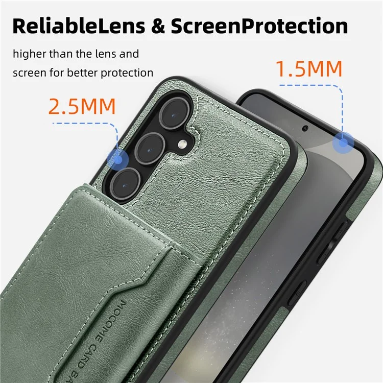 Funda para Samsung Galaxy S25 compatible con MagSafe, cubierta de teléfono de cuero con bolsa de tarjeta desmontable - Verde negruzco