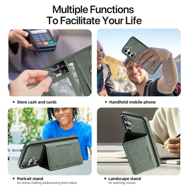 Funda para Samsung Galaxy S25 compatible con MagSafe, cubierta de teléfono de cuero con bolsa de tarjeta desmontable - Verde negruzco