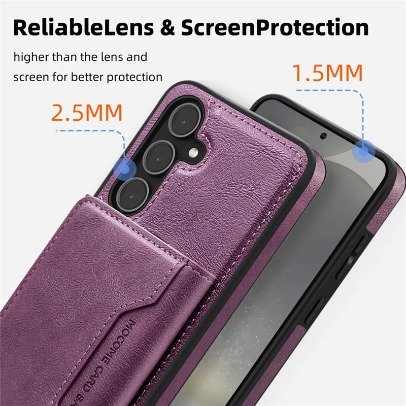 For Samsung Galaxy S25 Magnetic Case Leather Back Phone Cover with Detachable Card Bag - Dark Purple