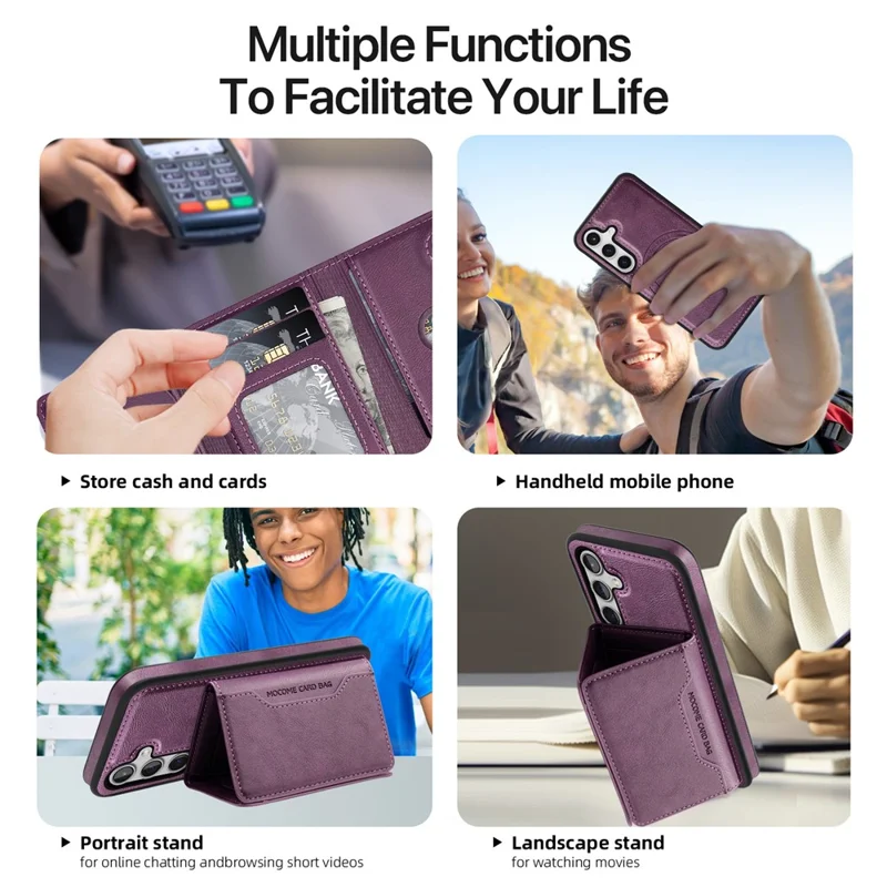 For Samsung Galaxy S25 Magnetic Case Leather Back Phone Cover with Detachable Card Bag - Dark Purple