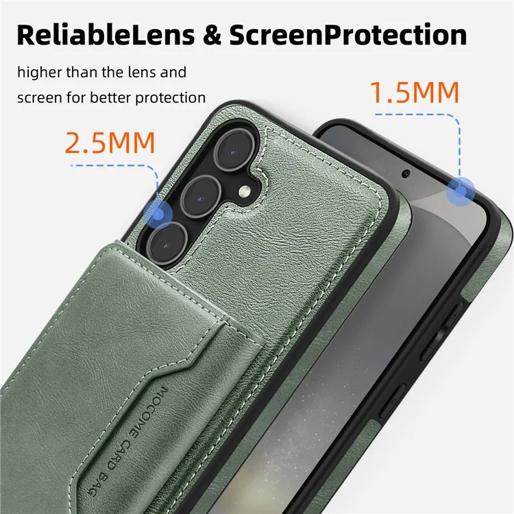 Funda para Samsung Galaxy S25+ compatible con MagSafe, cubierta de teléfono de cuero con bolsa de tarjeta desmontable - Verde negruzco