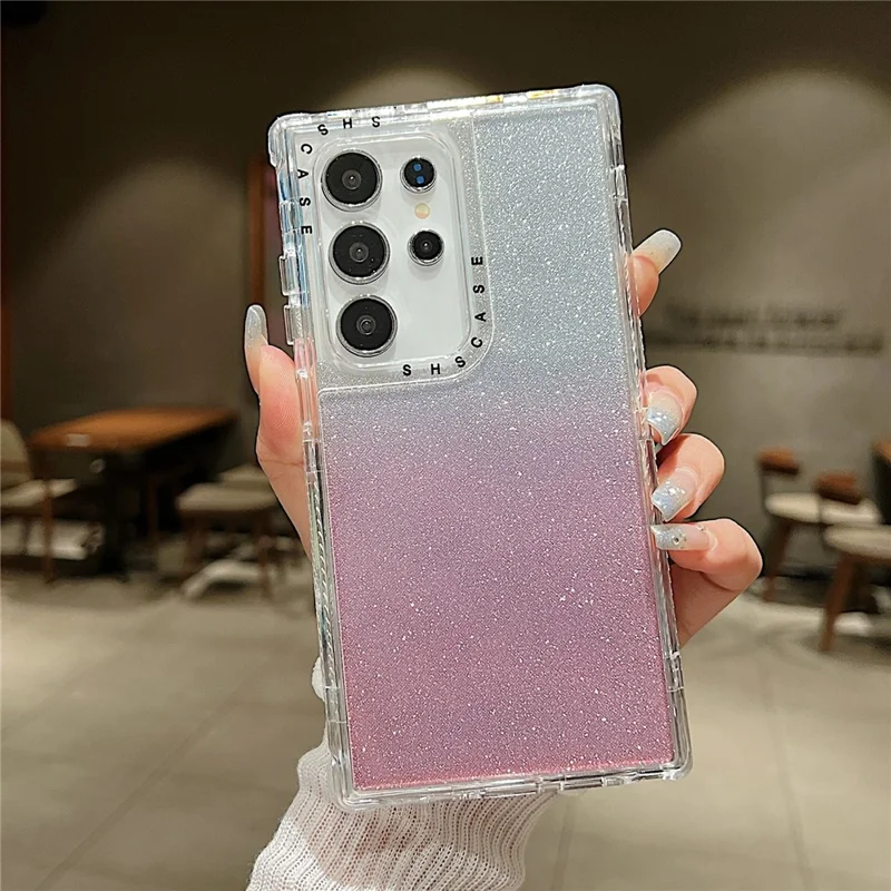 For Samsung Galaxy S25 Ultra Case Glitter Design PC + TPU Shockproof Phone Cover - Pink