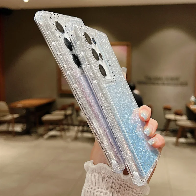 For Samsung Galaxy S25 Ultra Case Glitter Design PC + TPU Shockproof Phone Cover - Pink