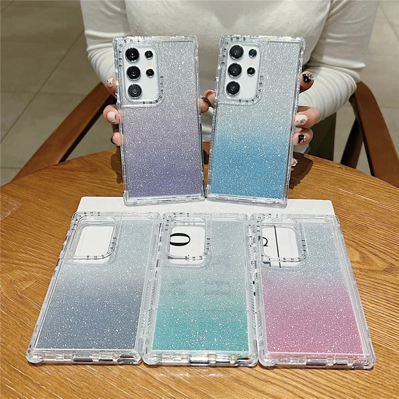 For Samsung Galaxy S25 Ultra Case Glitter Design PC + TPU Shockproof Phone Cover - Pink