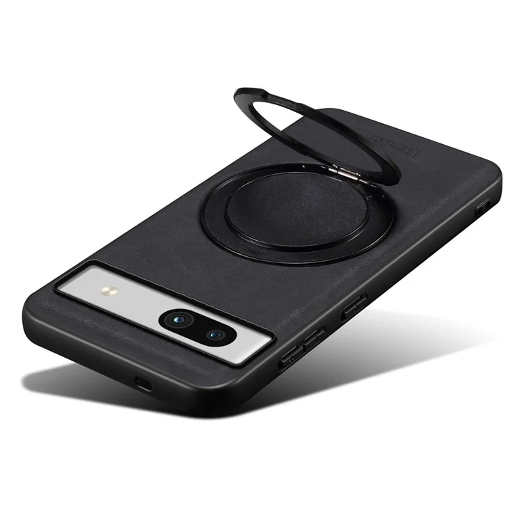 DENIOR A14 For Google Pixel 7a Magnetic Case Rotary Kickstand Leather PC TPU Phone Cover - Black
