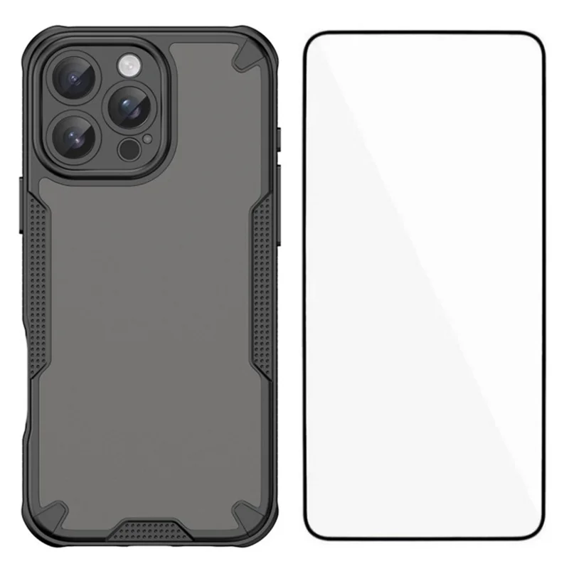 Custodia per iPhone 16 Pro Max WANLONFENG MFFJ Series, anti-caduta, cover posteriore in TPU con pellicola protettiva per lo schermo - Nero