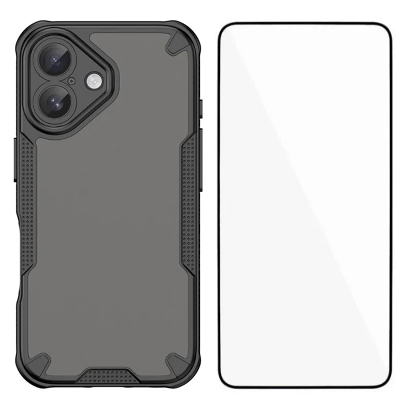 Coque antichoc WANLONFENG MFFJ Series pour iPhone 16 Plus avec film de protection d'écran - Noir