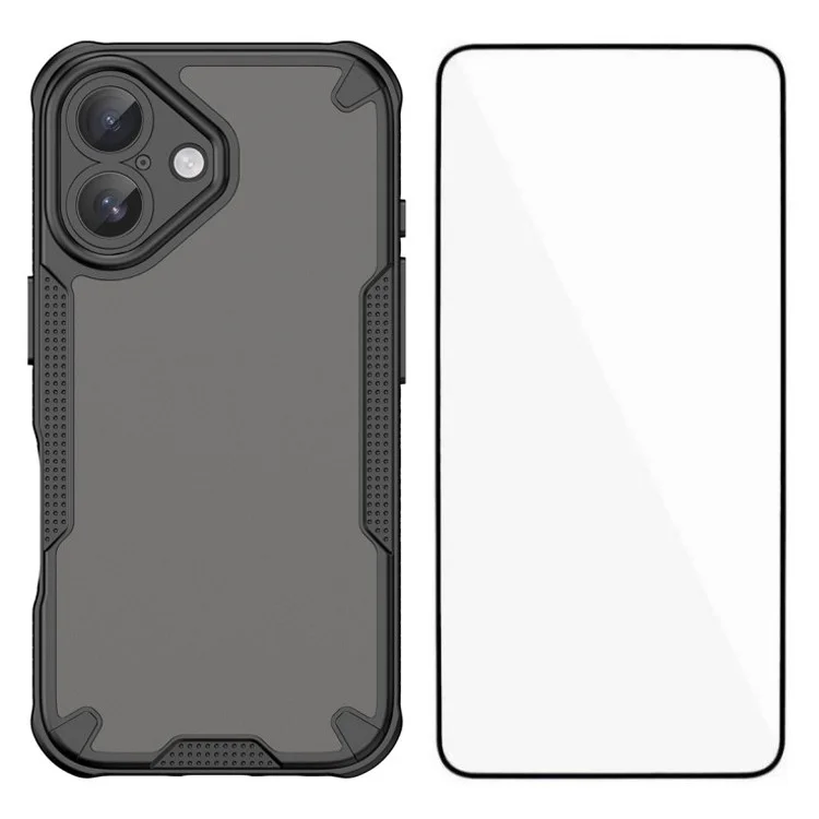 FUNDA PARA IPHONE 16 SERIE MFFJ DE WANLONFENG, ANTI-CAÍDAS, CUBIERTA TRASERA DE TPU CON PELÍCULA DE PANTALLA - NEGRO