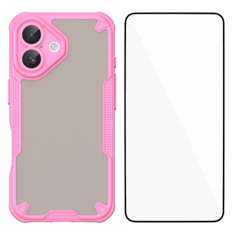 WANLONFENG MFFJ Series For iPhone 16 Case Anti Drop TPU Phone Back Cover with Screen Film - Pink