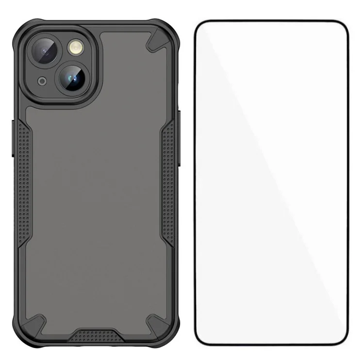 Funda para iPhone 15 de la serie WANLONFENG MFFJ, con protección contra caídas, cubierta trasera de TPU y película protectora de pantalla - Negro
