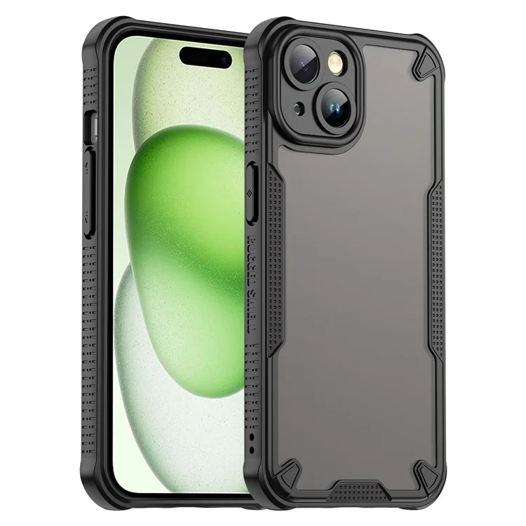 Funda para iPhone 15 de la serie WANLONFENG MFFJ, con protección contra caídas, cubierta trasera de TPU y película protectora de pantalla - Negro