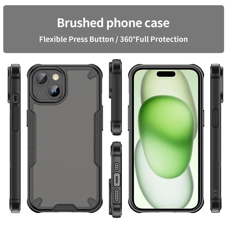 Funda para iPhone 15 de la serie WANLONFENG MFFJ, con protección contra caídas, cubierta trasera de TPU y película protectora de pantalla - Negro