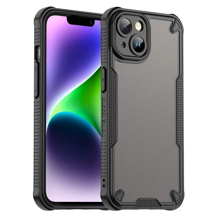 Funda para iPhone 14 de la serie WANLONFENG MFFJ, cubierta posterior de TPU antideslizante con película protectora de pantalla - Negro