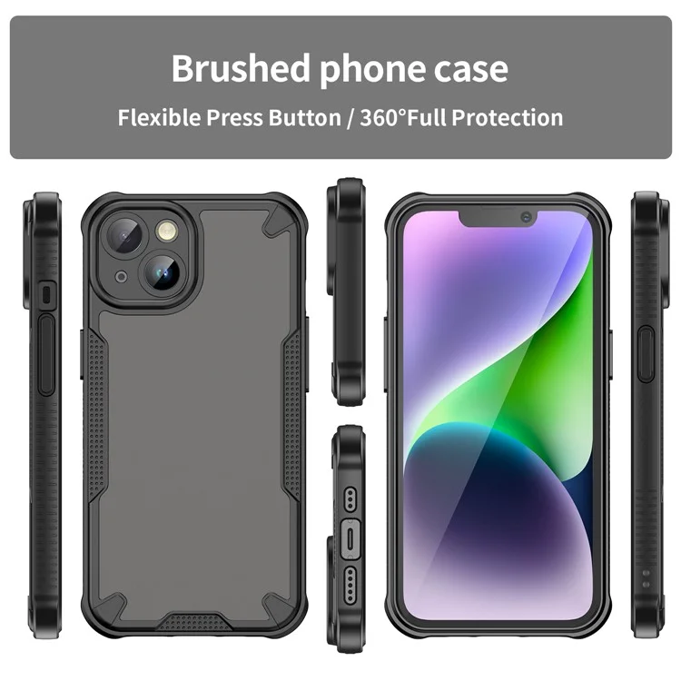 Funda para iPhone 14 de la serie WANLONFENG MFFJ, cubierta posterior de TPU antideslizante con película protectora de pantalla - Negro