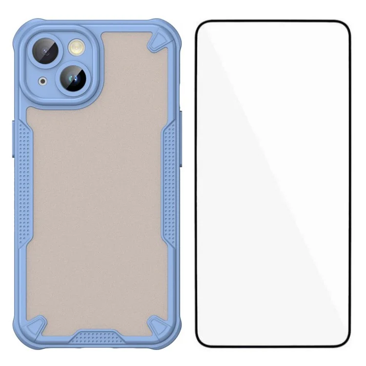 WANLONFENG MFFJ Series For iPhone 14 Case Anti Drop TPU Phone Back Cover with Screen Film - Blue