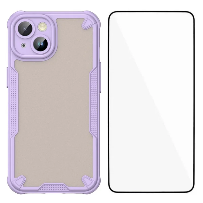 WANLONFENG MFFJ Series For iPhone 14 Case Anti Drop TPU Phone Back Cover with Screen Film - Purple