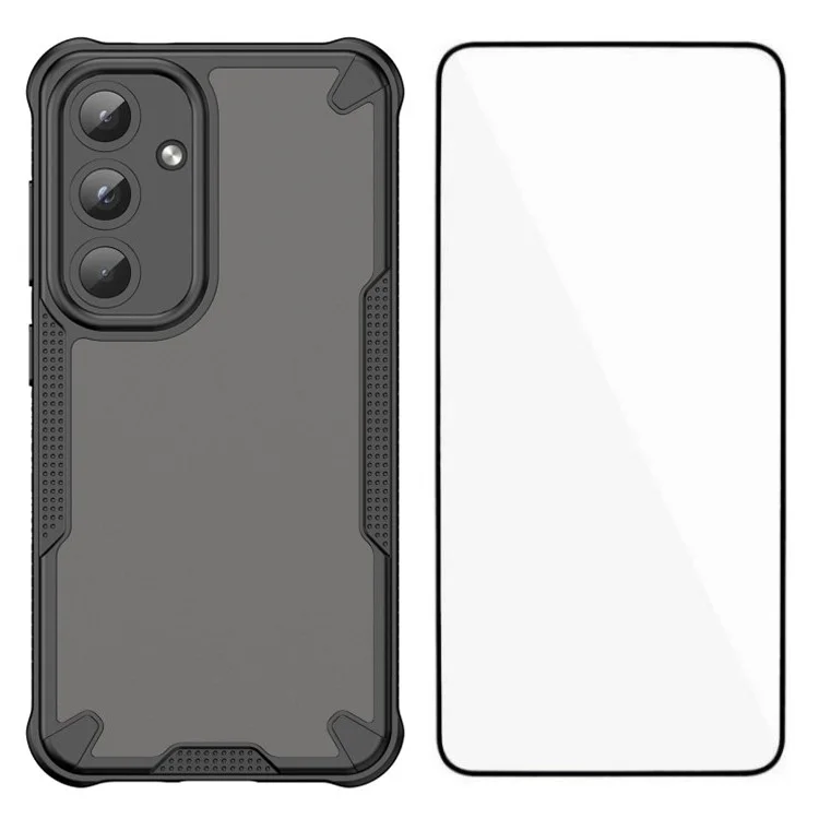 WANLONFENG MFFJ-Serie für Samsung Galaxy S25 Hülle Anti-Drop TPU Handy-Rückseite mit Bildschirmfolie - Schwarz