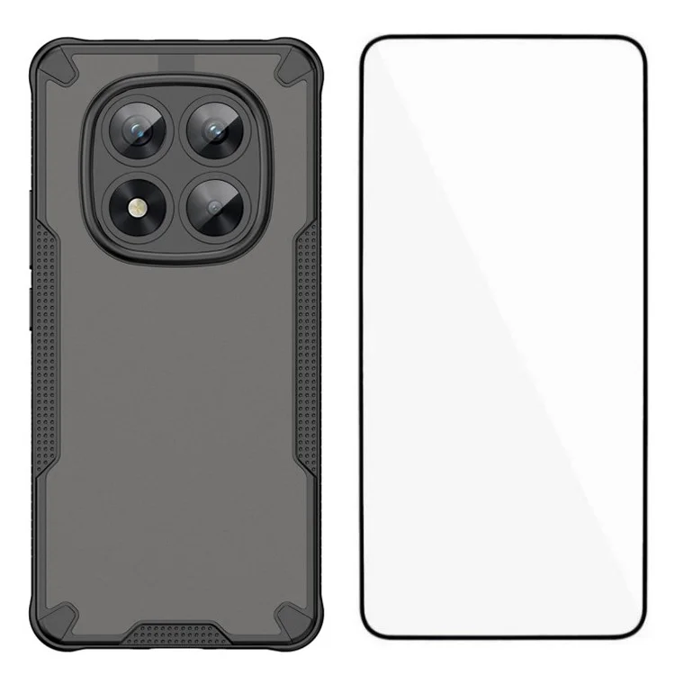 WANLONFENG MFFJ-Serie für Xiaomi Redmi Note 14 Pro 5G Hülle, stoßfeste TPU-Rückseite mit Bildschirmschutzfolie - Schwarz