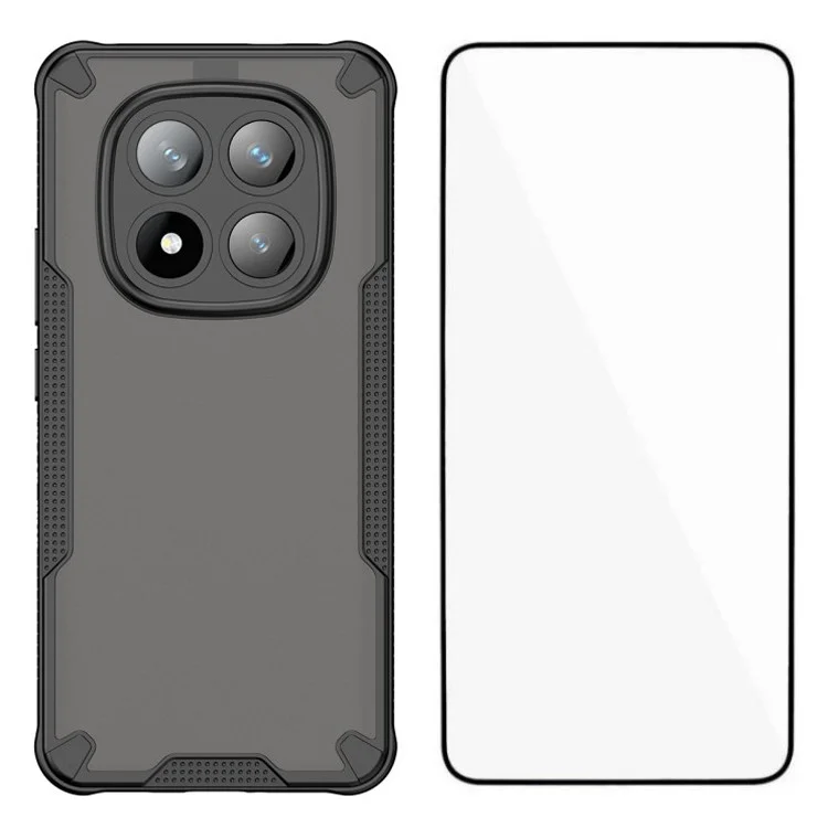 WANLONFENG MFFJ-Serie für Xiaomi Redmi Note 14 Pro+ 5G Hülle, stoßfeste TPU-Rückseite mit Displayschutzfolie - Schwarz