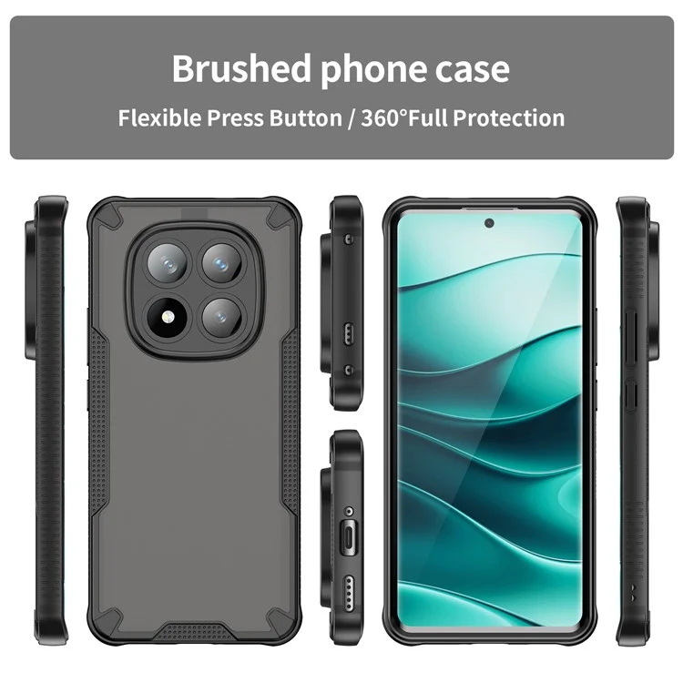 WANLONFENG MFFJ-Serie für Xiaomi Redmi Note 14 Pro+ 5G Hülle, stoßfeste TPU-Rückseite mit Displayschutzfolie - Schwarz