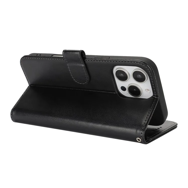 Capa para iPhone 16 Pro Max Caso R61 Textura Carteira Couro Flip Phone Cover - Preto