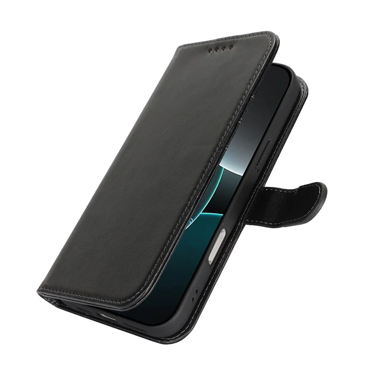 Capa para iPhone 16 Pro Max Caso R61 Textura Carteira Couro Flip Phone Cover - Preto