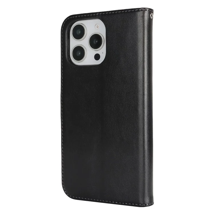 Capa para iPhone 16 Pro Max Caso R61 Textura Carteira Couro Flip Phone Cover - Preto
