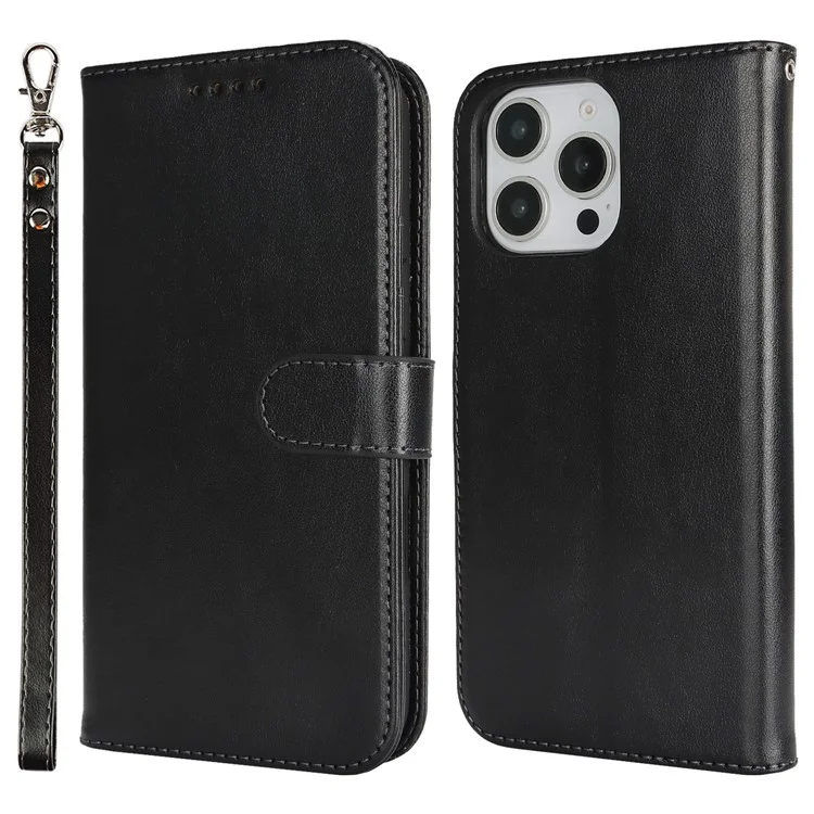Capa para iPhone 16 Pro Caso R61 Textura Carteira Couro Flip Phone Cover - Preto