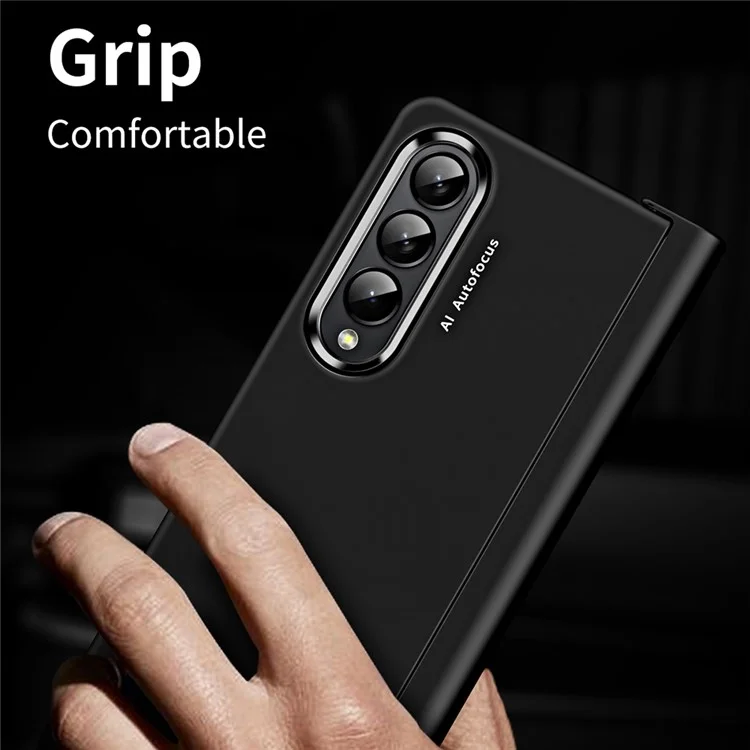 Pour Samsung Galaxy Z Fold4 5G Anti-drop Folding Phone Case Full Protection Hinge Hard PC Phone Cover with Two Plating Lens Circles - Noir