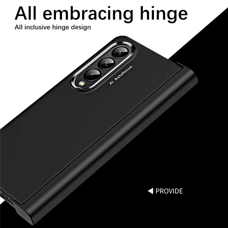 Pour Samsung Galaxy Z Fold4 5G Anti-drop Folding Phone Case Full Protection Hinge Hard PC Phone Cover with Two Plating Lens Circles - Noir