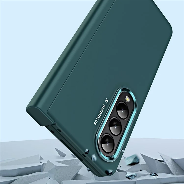 Pour Samsung Galaxy Z Fold4 5G Anti-drop Folding Phone Case Full Protection Hinge Hard PC Phone Cover with Two Plating Lens Circles - Noir