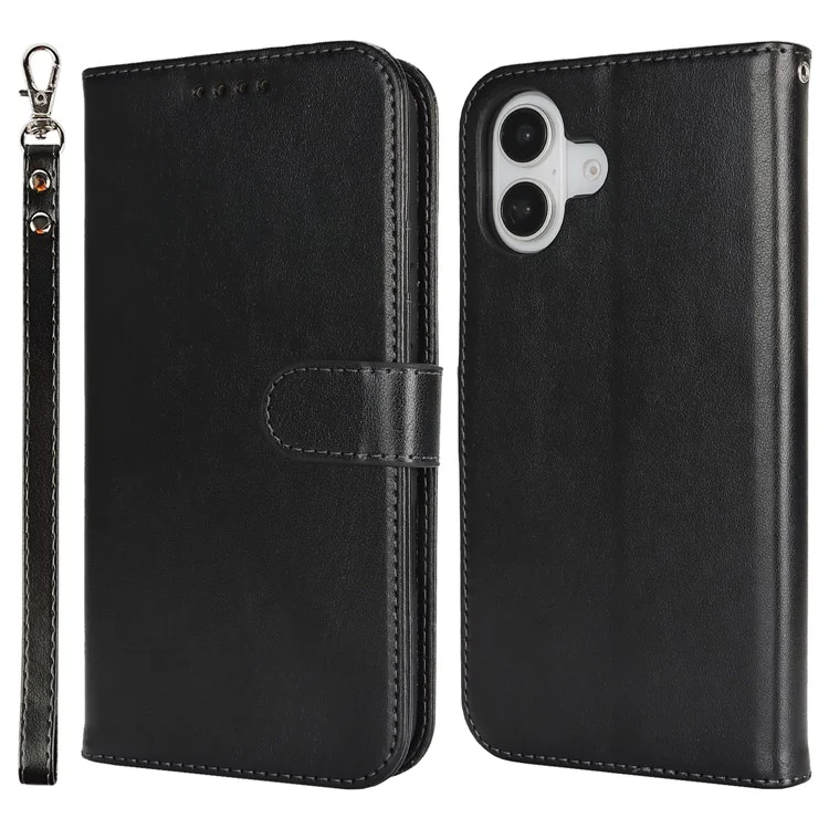 Funda para iPhone 16 R61 Textura Billetera de Cuero Flip Phone Cover - Negro