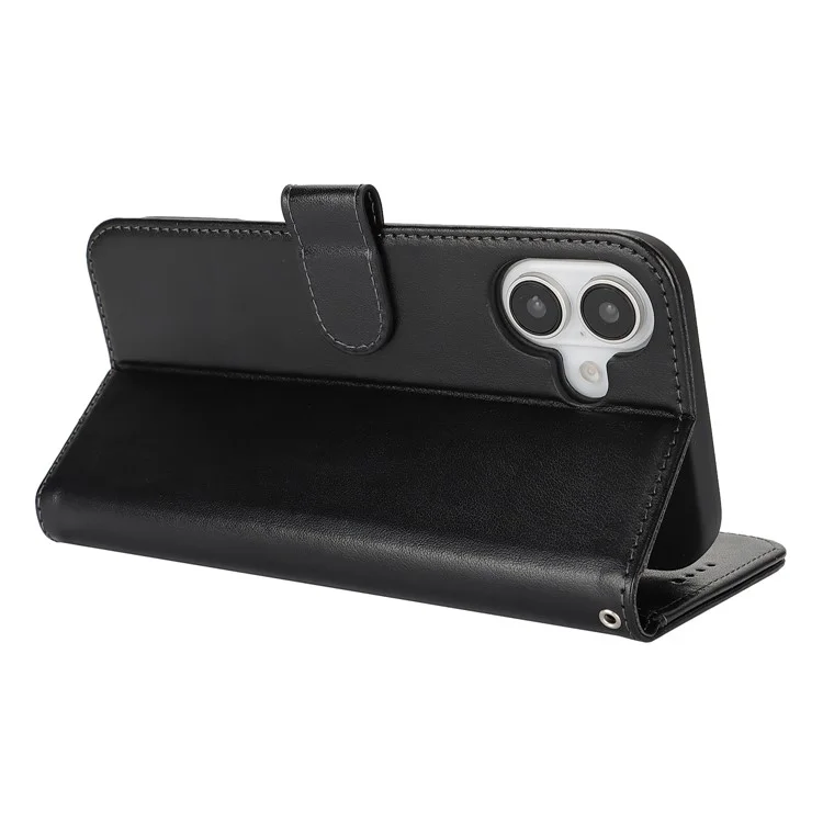 Funda para iPhone 16 R61 Textura Billetera de Cuero Flip Phone Cover - Negro