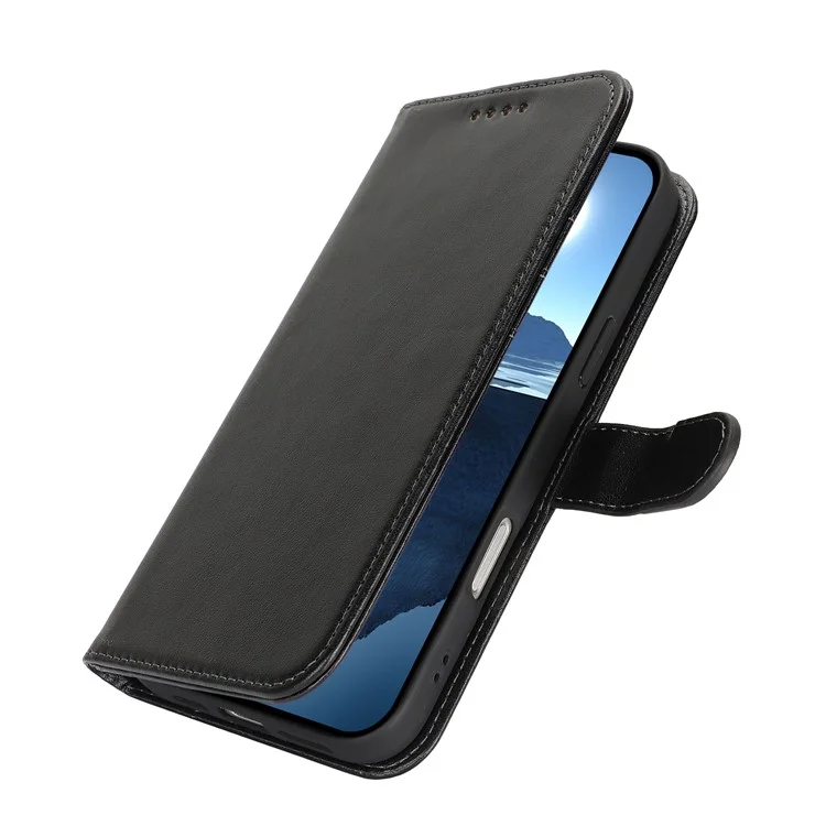 Funda para iPhone 16 R61 Textura Billetera de Cuero Flip Phone Cover - Negro