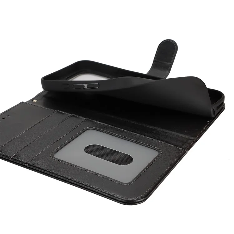 Funda para iPhone 16 R61 Textura Billetera de Cuero Flip Phone Cover - Negro