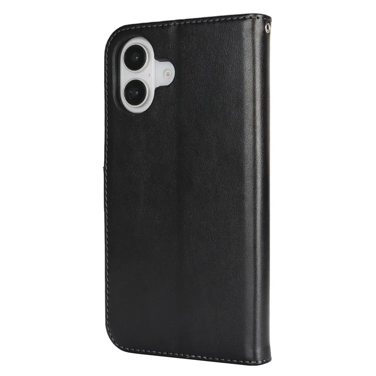 Funda para iPhone 16 R61 Textura Billetera de Cuero Flip Phone Cover - Negro
