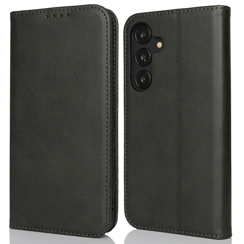 Чехол для Samsung Galaxy S25+ из искусственной кожи с текстурой телячьей кожи, с магнитным закрытием - черный