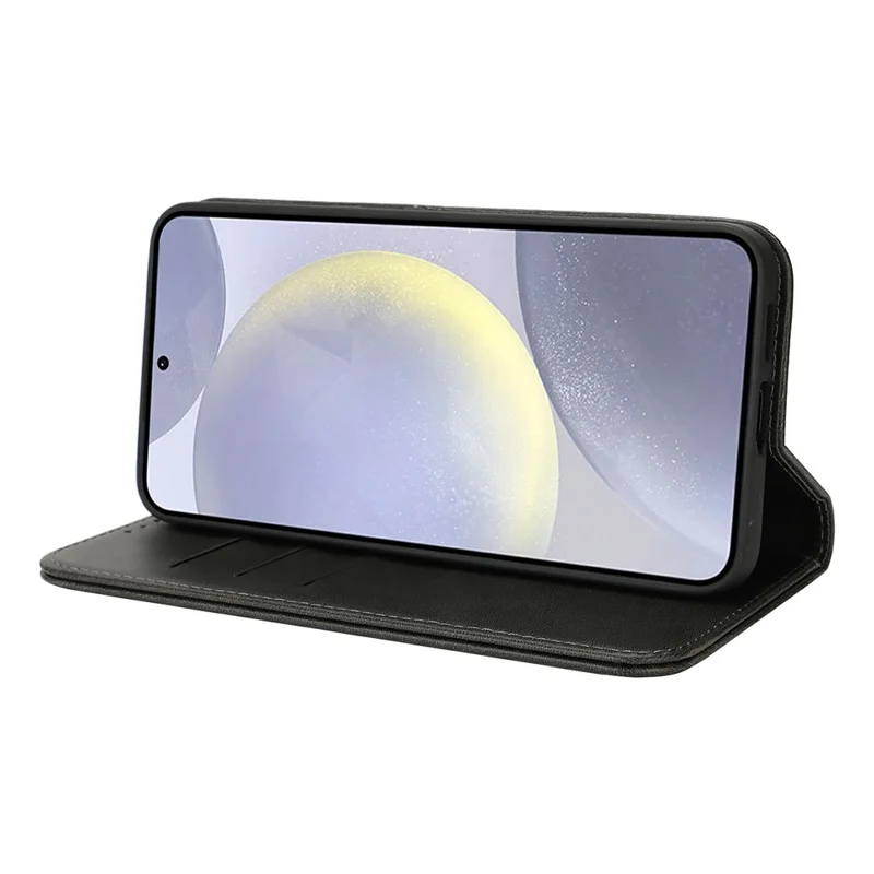 Чехол для Samsung Galaxy S25+ из искусственной кожи с текстурой телячьей кожи, с магнитным закрытием - черный