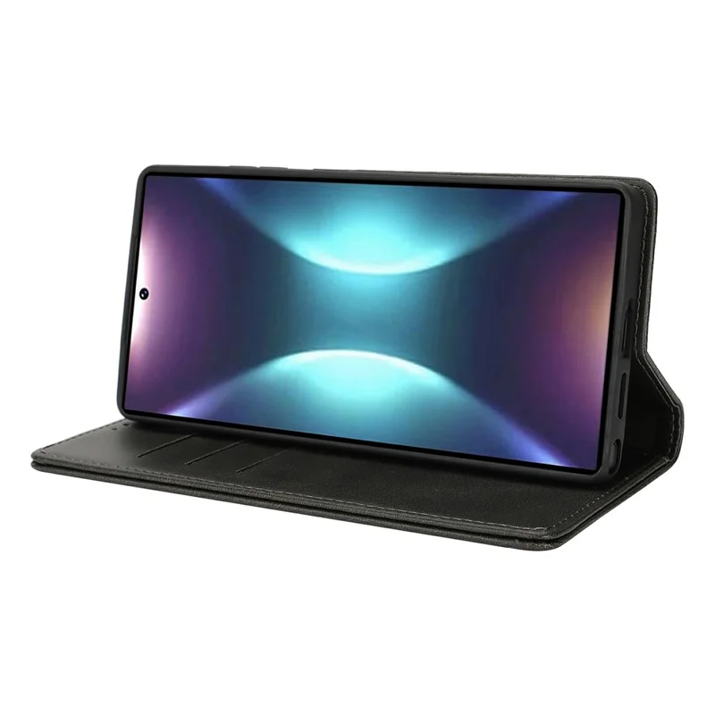 Étui pour Samsung Galaxy S25 Ultra en cuir PU texturé veau, à fermeture magnétique, couvercle de téléphone intelligent - Noir