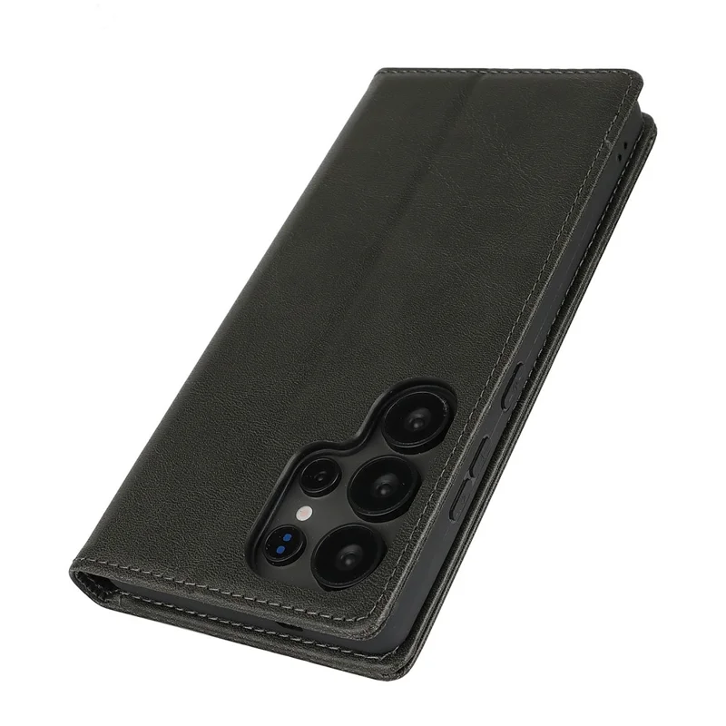 Étui pour Samsung Galaxy S25 Ultra en cuir PU texturé veau, à fermeture magnétique, couvercle de téléphone intelligent - Noir