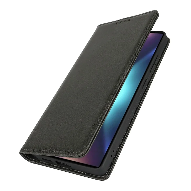 Étui pour Samsung Galaxy S25 Ultra en cuir PU texturé veau, à fermeture magnétique, couvercle de téléphone intelligent - Noir